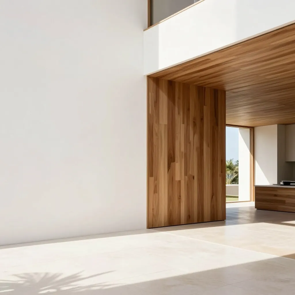 Bright renovated interior with white walls and oak panelling