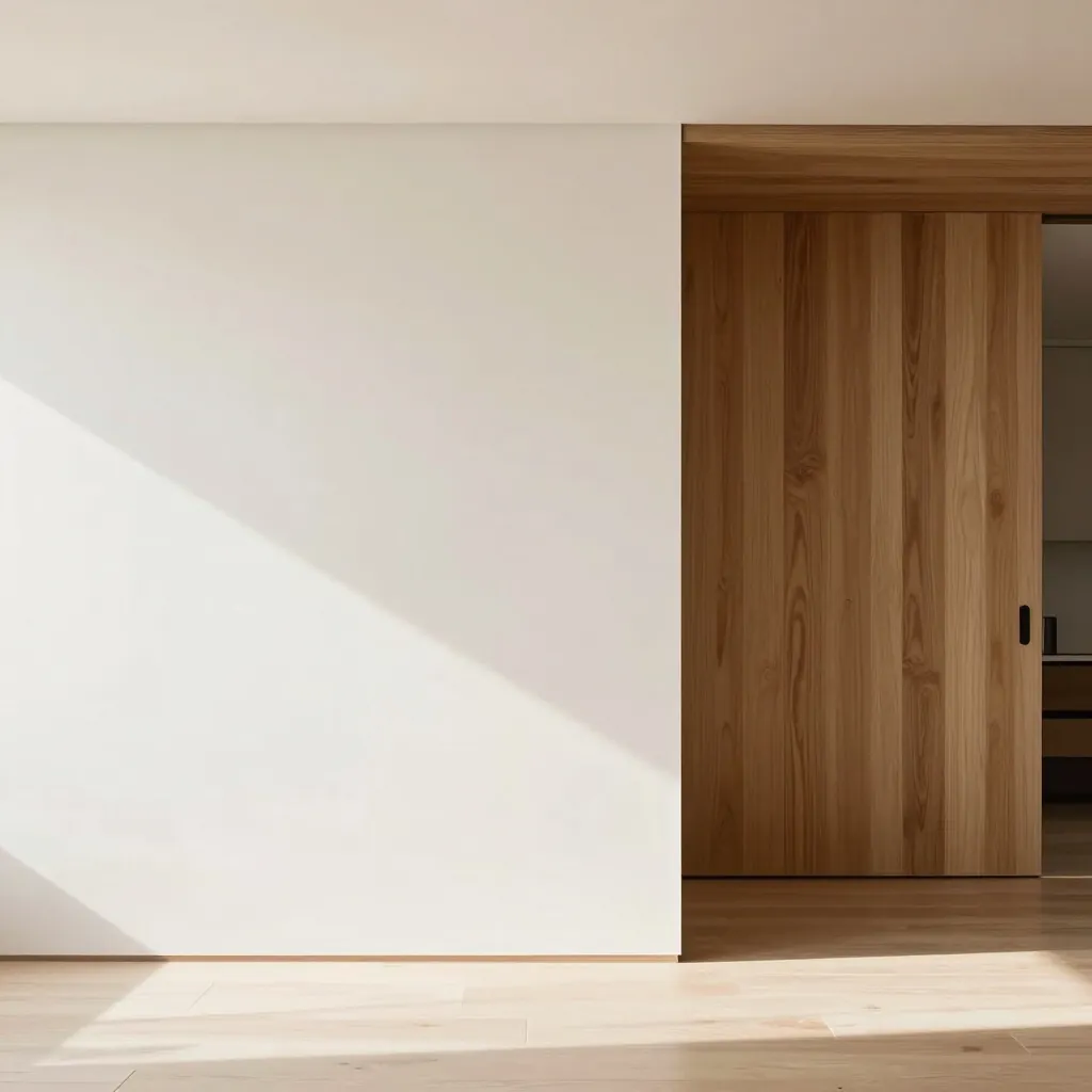 Bright renovated interior with white walls and oak panelling